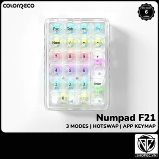 Numpad f21 | numpad colorreco f21 trong suốt | full phím | 3 chế độ kết nối | hotswap | led rgb cực đẹp | có app keymap