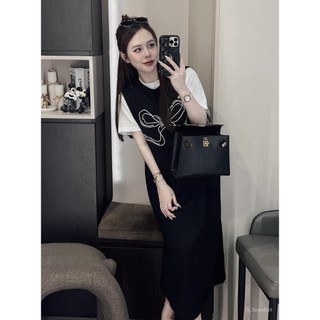 Đầm suông in nơ kèm áo 106