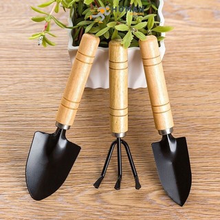 Dụng cụ làm vườn mini,Bộ dụng cụ làm vườn mini cao cấp 3 món cán gỗ bộ làm vườn trồng cây cảnh bonsai