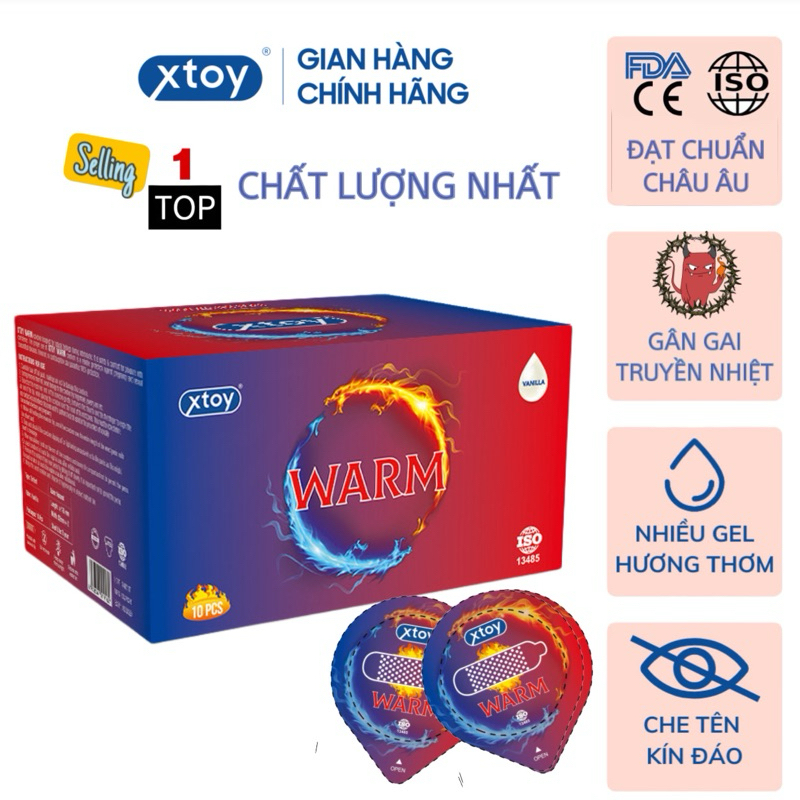 Bao cao su gai XTOY WARM truyền nhiệt, yêu dài lâu, nhiều gel, hương thơm - Hộp 10 bcs