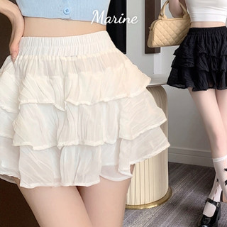 MARINE Chân váy 3 tầng tơ nhăn dáng xòe phong cách coquette Hàn Quốc [CV28]