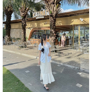  𝐌𝐢𝐧𝐚 𝐬𝐤𝐢𝐫𝐭/ Chân váy linen suông dài đuôi bèo nữ kẻ sọc bymiia.studio