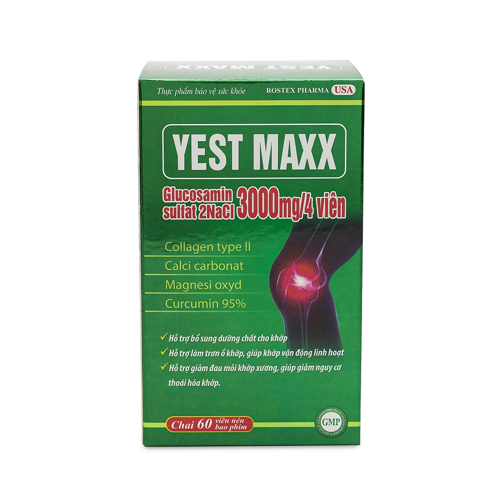Viên xương khớp Glucosamin 3000mg Yest Maxx giảm đau mỏi xương khớp, giảm thoái hóa khớp - Hộp 60 viên