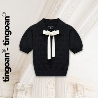 TINGOAN® - Áo len đen crop bề mặt len hoạ tiết quả trám buộc nơ YURI YURI TOP/BL PHIÊN BẢN MỚI NHẤT T2.2025