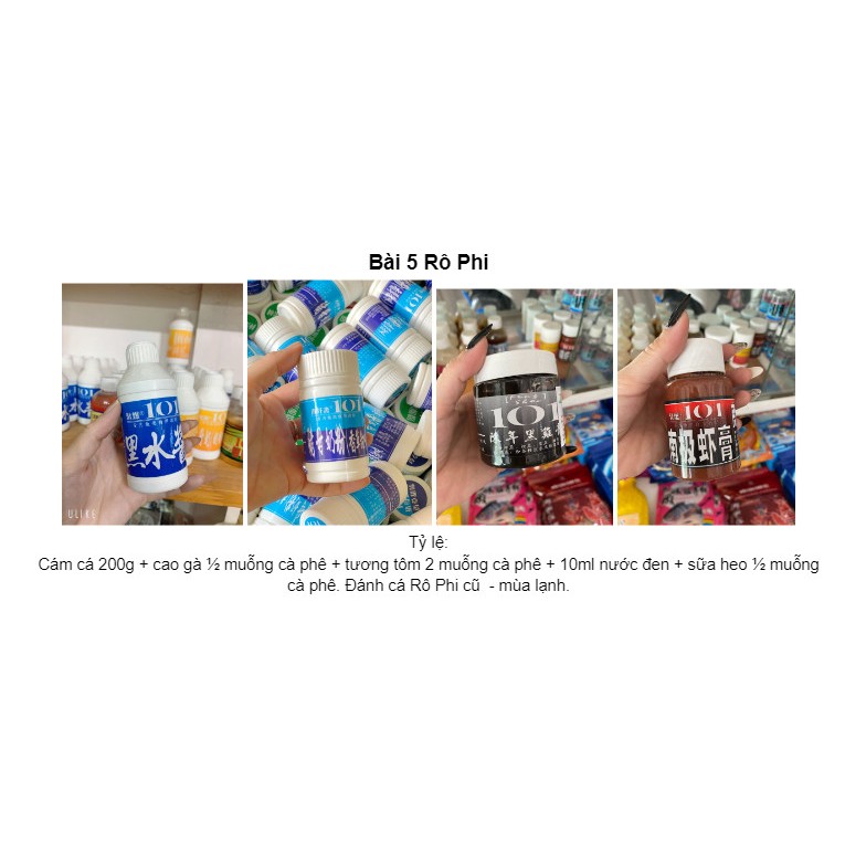 Combo bộ hương liệu 101 câu cá rô phi cũ, mồi câu cá rô phi mùa lạnh.