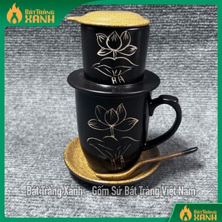 Bộ phin cốc cà phê bát tràng 300ml - ly tách uống trà, cafe gốm sứ bát tràng cao cấp