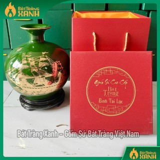 Hộp quà đựng bình hút lộc - hộp quà bình gốm sứ bát tràng - hộp si đỏ lót lụa vàng