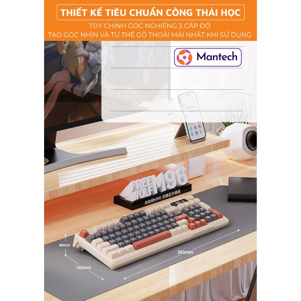 Bàn Phím Gaming Không Dây Bluetooth M96 Full Size Có LED 7 Màu, Màn Hình Hiển Thị, Núm Xoay Đa Năng | BigBuy360 - bigbuy360.vn