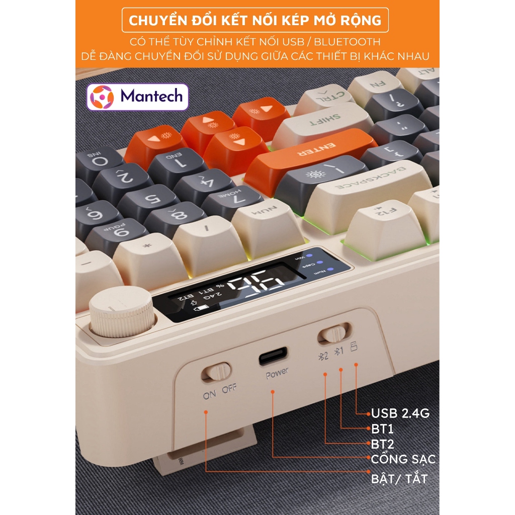 Bàn Phím Gaming Không Dây Bluetooth M96 Full Size Có LED 7 Màu, Màn Hình Hiển Thị, Núm Xoay Đa Năng | BigBuy360 - bigbuy360.vn