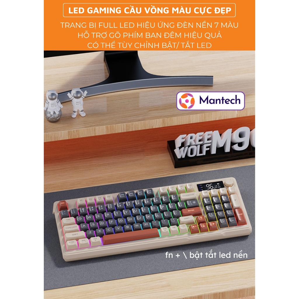 Bàn Phím Gaming Không Dây Bluetooth M96 Full Size Có LED 7 Màu, Màn Hình Hiển Thị, Núm Xoay Đa Năng | BigBuy360 - bigbuy360.vn