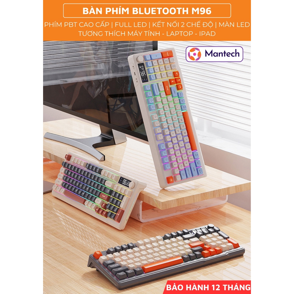 Bàn Phím Gaming Không Dây Bluetooth M96 Full Size Có LED 7 Màu, Màn Hình Hiển Thị, Núm Xoay Đa Năng | BigBuy360 - bigbuy360.vn