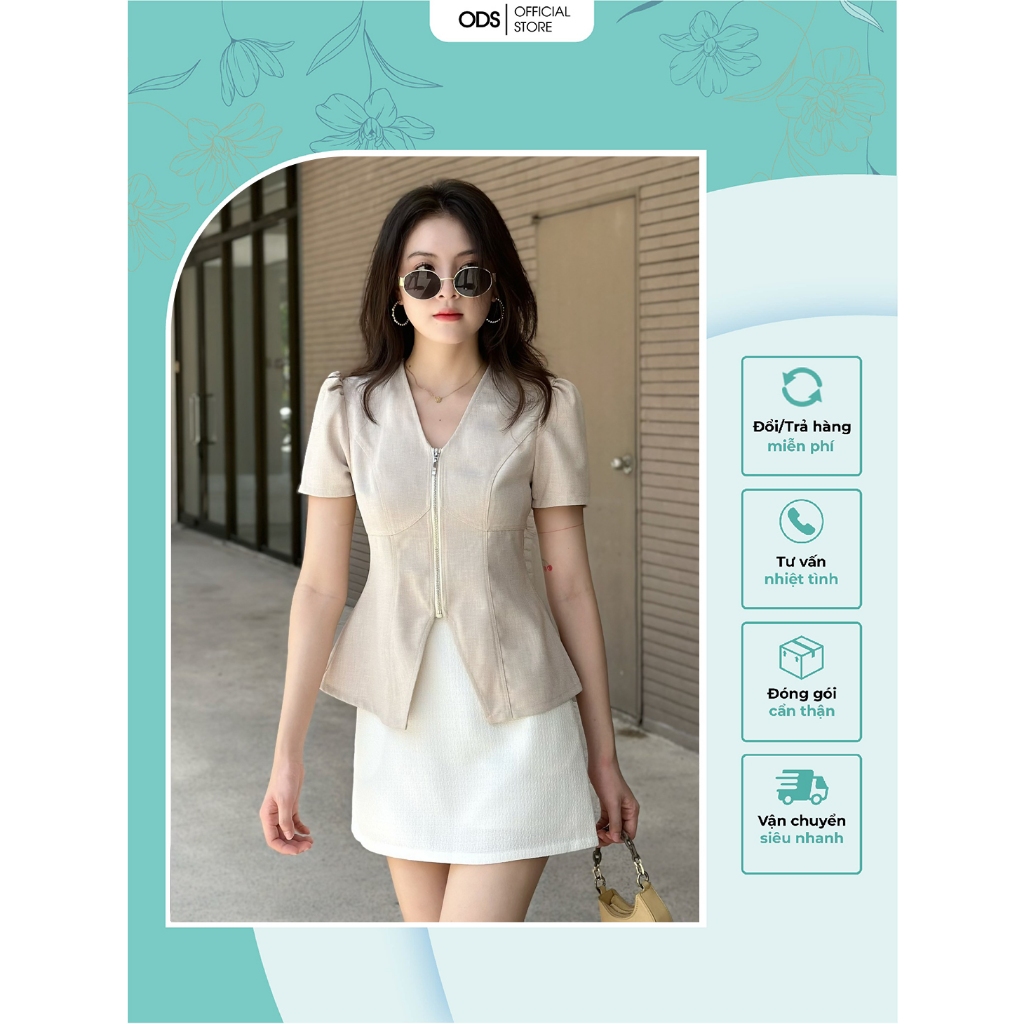 Áo peplum (MÀU MỚI) ODS thiết kế xẻ giữa tà trước, cổ V, dây kéo kim loại, tay ngắn nhún vai trẻ trung năng động - DO3