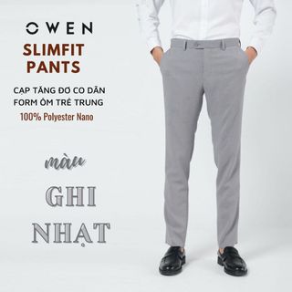OWEN - Quần âu nam Owen SLIMFIT (Dáng ôm) có cạp tăng đơ co dãn màu ghi nhạt 242416 chất 100% POLYESTER NANO