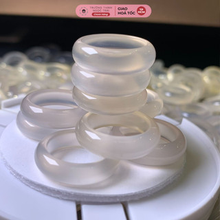 Nhẫn Mã Não Trắng Bạch Nguyệt Quang Bảng Cao Xinh Xắn, Sang Trọng - Ngọc Trai Trường Thịnh