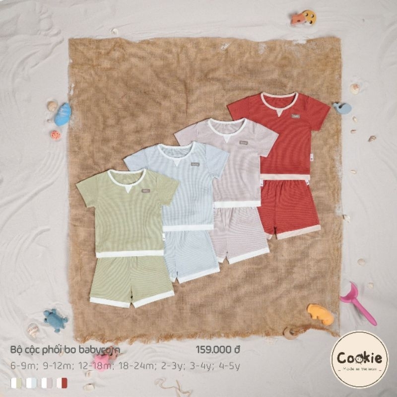 (Cookie-Chính Hãng) Bộ quần áo cộc tay Cookie phối bo babycorn cho bé trai bé gái, bộ cộc tay BEO.Ki