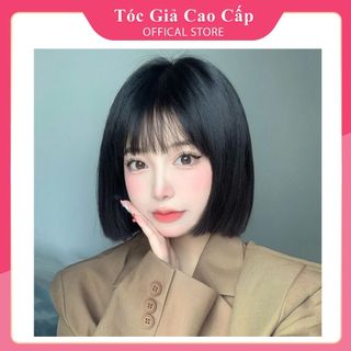 Tóc giả nguyên đầu ngắn tự nhiên, tặng lưới trùm tóc, mã C60