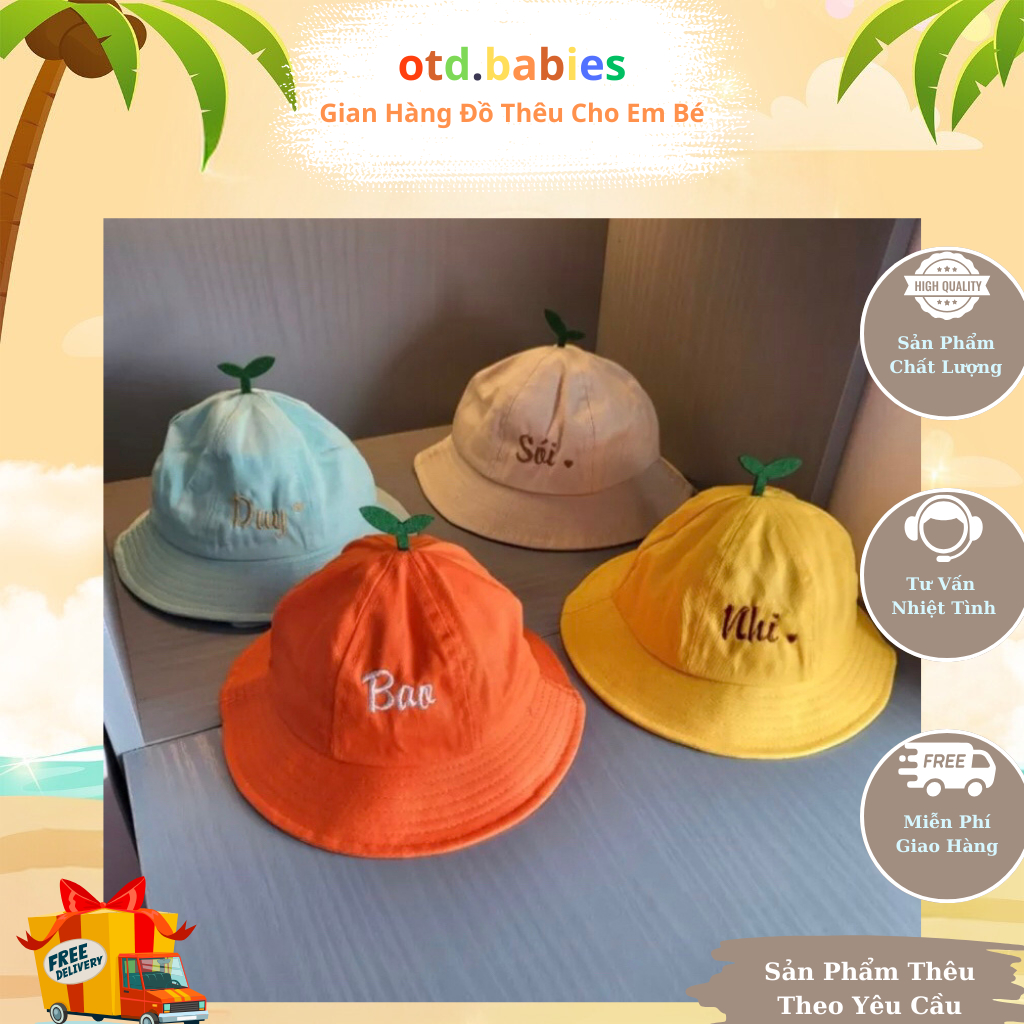 Mũ mầm thêu tên cho bé