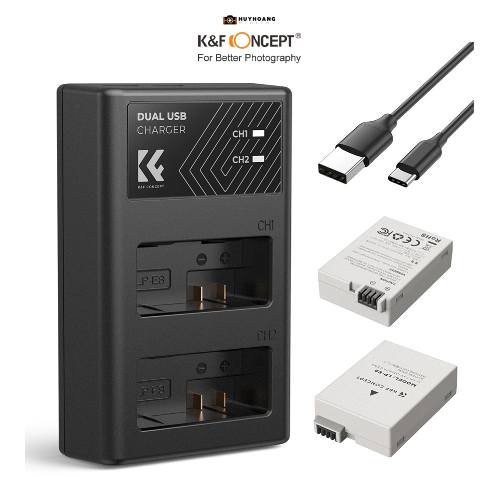Pin máy ảnh K&F CONCEPT LP-E8 | 2 Pin 1 Sạc KF28.0027