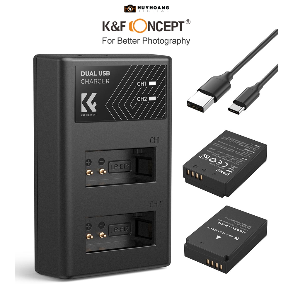 Pin may ảnh K&F CONCEPT LP-E12 | 2 Pin 1 Sạc KF28.0029