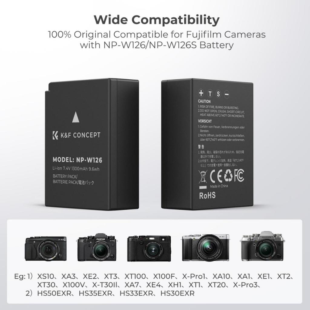 Pin máy ảnh K&F CONCEPT đủ loại | 2 Pin 1 Sạc - K&F CONCEPT NP-W126