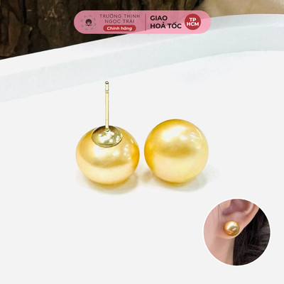 Bông Tai Ngọc Trai Vàng Size Lớn 12ly Hạt Nụ Dẹt Chốt bạc Mạ Vàng Tinh Tế Và Sang Trọng - Ngọc Trai Trường Thịnh