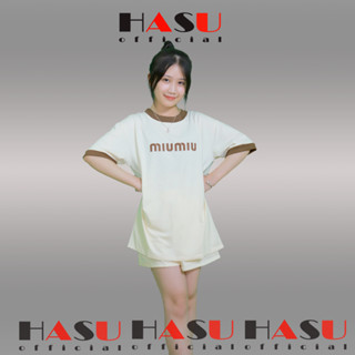 Đồ bộ thun nữ baby tee cổ tròn tay lỡ, free size 40 đến 65kg, phối màu kute đơn giản siêu xinh HASU_oficial