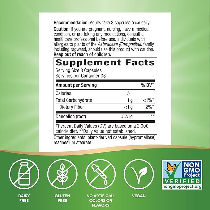 Nature's Way Dandelion Root 1575mg Viên Uống Rễ Bồ Công Anh Giúp Ổn Định Máu Huyết 100 viên