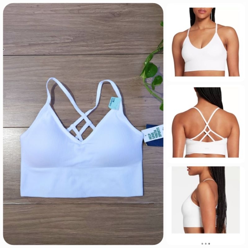 Áo bra tập Yoga sọc gân trắng DSG, có thể làm áo lá học sinh