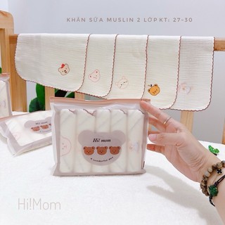 Set 5 Khăn Sữa Muslin 2 Lớp HiMom Mẫu Mới Mềm Mại, Thân Thiện Với Làn Da Bé Size 27*30cm (Túi zip)