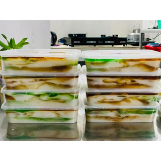 Combo 50 hộp nhựa chữ nhật kèm nắp đựng rau câu sơn thuỷ, chân gà sốt thái