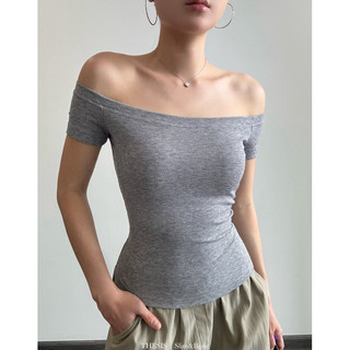 Áo trễ vai ngắn tay - áo trễ vai thun tăm cotton thesis