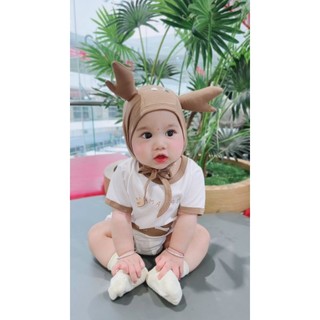 Set bodysuit + nón cua nâu cho bé 3-15kg gân tăm lạnh siêu dãn ảnh thật shop chụp