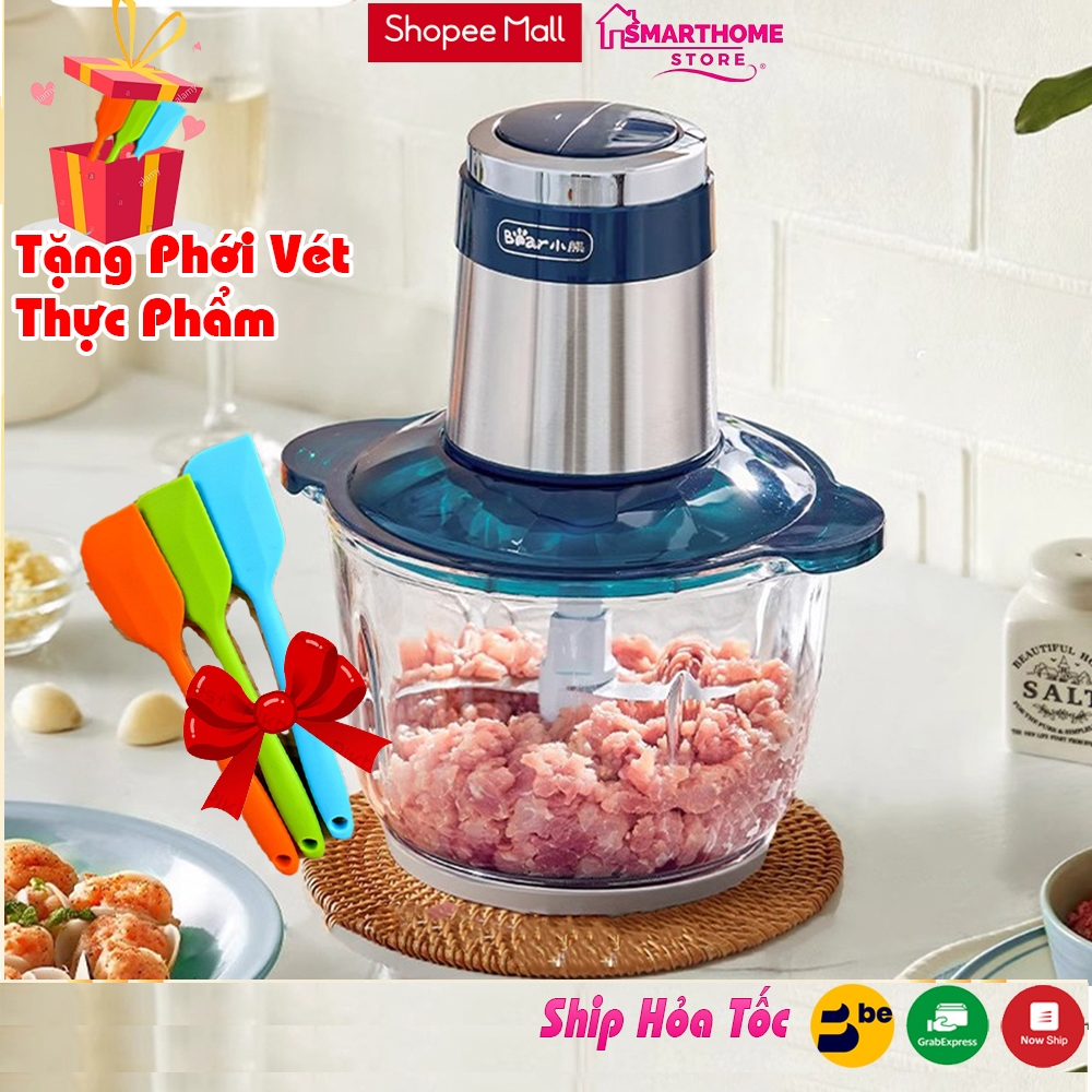 Máy Xay Thịt Bear Công Suất 300W Cối Thủy Tinh Dung Tích Lớn 2L Dao 4 Lưỡi Có Thể Tháo Dời Tặng Phới Vét Thực Phẩm