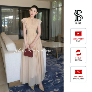 Bliss Shop - Đầm tiểu thư đính hoa nữ tính, Váy liền thân tay ngắn cực xinh - V201