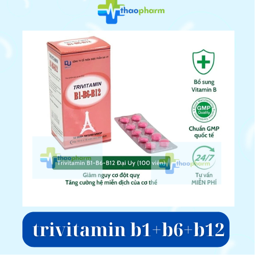 Trivitamin b1+b6+b12 ĐẠI UY hộp 100 viên.