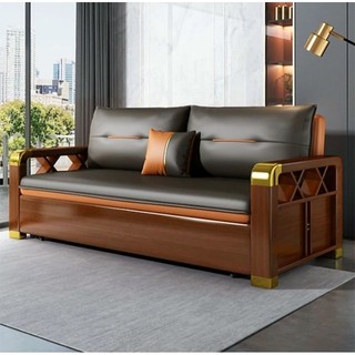 Sofa Giường gấp gọn đa năng cao cấp thông minh tay gỗ có ngăn chứa đồ thông minh hiện đại