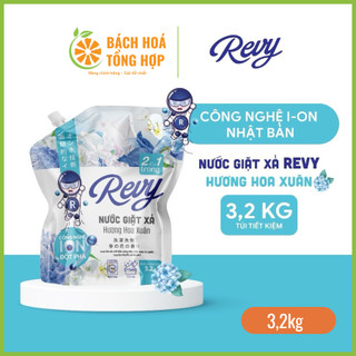 Nước giặt xả Revy 2 trong 1 túi tiết kiệm 3,2kg công thức ION làm sạch 99,9% vi khuẩn hương Hoa Xuân - Bách Hoá Tổng Hợp