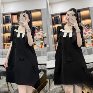 Váy xuông thiết kế cao cấp NH Clothing mềm mại chất tuyết mưa cổ nơ to