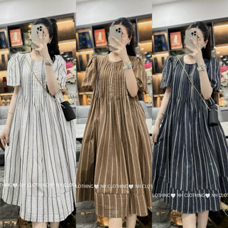Váy xuông thiết kế cao cấp NH Clothing mềm mại chất thô mềm ly ngực sọc