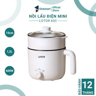 Nồi lẩu điện mini Lotor 60C đa năng chống dinh, Nồi nấu mì chiên xào rán kèm xửng hấp cao cấp
