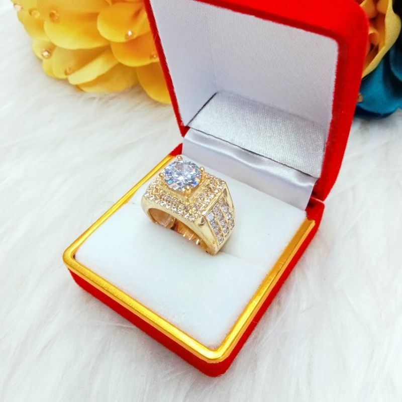 Nhẫn nam đồng đỏ mẫu hột chấu vuông màu vàng 750