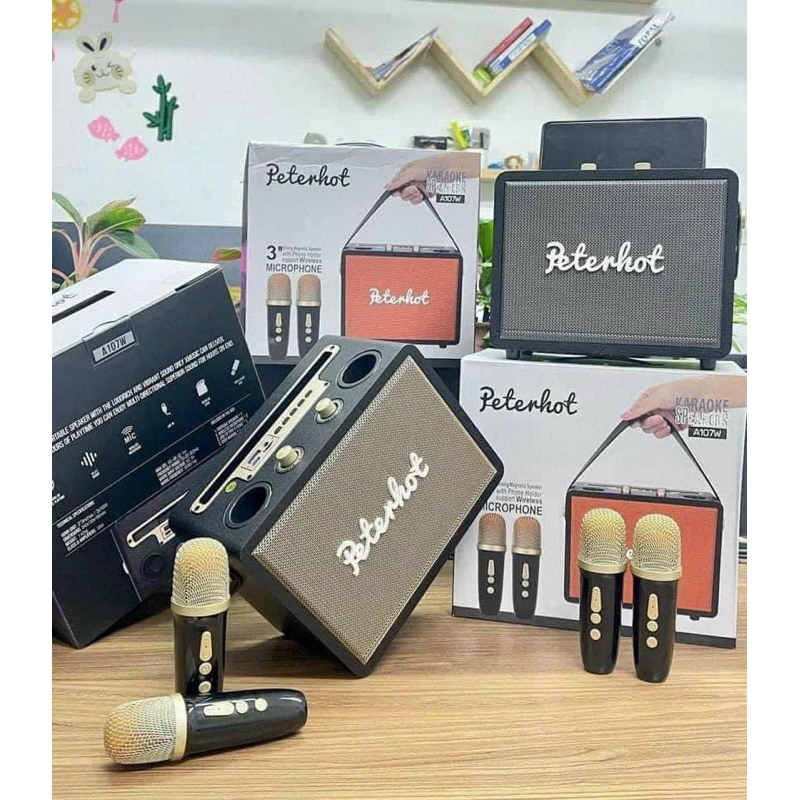 Loa Karaoke Bluetooth Peterhot A107W phiên bản mới độc đáo 2024 không dây âm thanh đỉnh tặng kèm 2 m