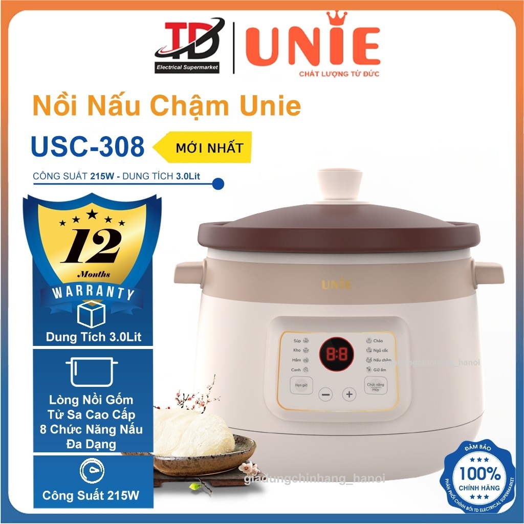 Nồi Nấu Chậm Unie USC308, Lòng Gốm Tử Sa 3.0Lit Cao Cấp, Giữ Chọn Hương Vị Dinh Dưỡng, Hàng Chính Hãng