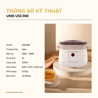Nồi Nấu Chậm Unie USC-308 Lòng Gốm Tử Sa  Cao Cấp, Giữ Chọn Hương Vị Dinh Dưỡng, Hàng Chính Hãng