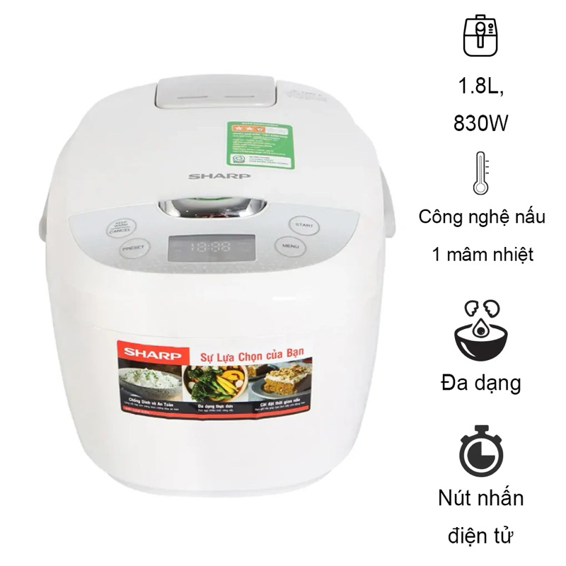 Nồi cơm điện Sharp 1.8 lít KS-COM185ev-sl - Hàng chính hãng | Bảo hành 12 tháng