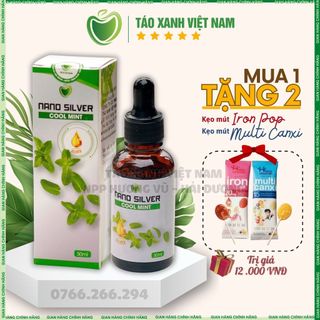 Dung dịch sát khuẩn Tai Mũi Họng NANO SILVER COOL MINT 30ml - Nano bạc Táo Xanh Việt Nam - Tặng vỏ xịt