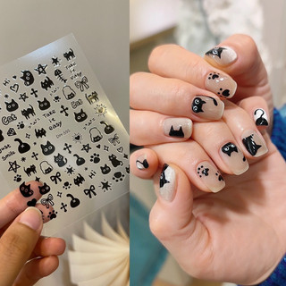 Sticker bóc dán móng tay mèo đen trắng