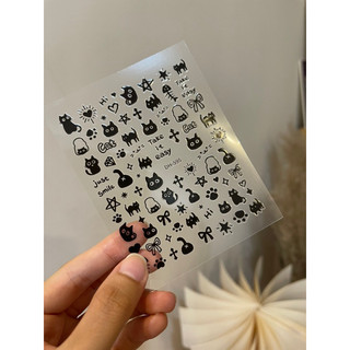 Sticker bóc dán móng tay mèo đen trắng