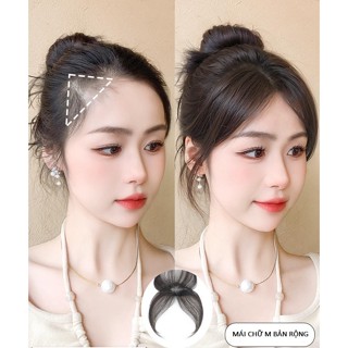 Phủ Hói DS Chữ M Mái Bay Tóc Thật lưới siêu da trong suốt 2 kẹp - Kèm combo dưỡng lược - Tóc mái che hói