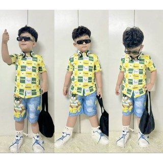Bộ thun lạnh in 3d bé trai- cổ sơ mi- (22kg/45kg)